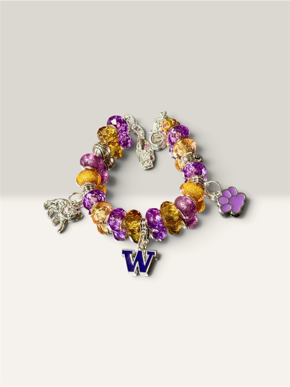 University of Washington Beaded Charm Bracelet